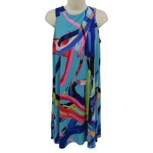Clara Sunwoo Women Small Blue Multicolor Paint Stroke Sleeveless Sundress Dress